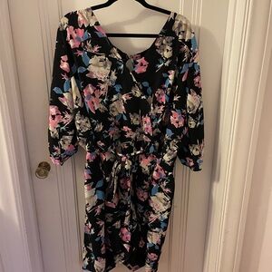 Black Floral V-Neck Tie-Waist Romper